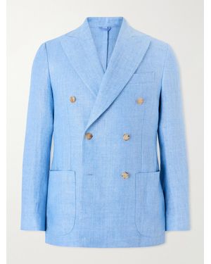 De Petrillo Double-Breasted Linen Blazer - Blue