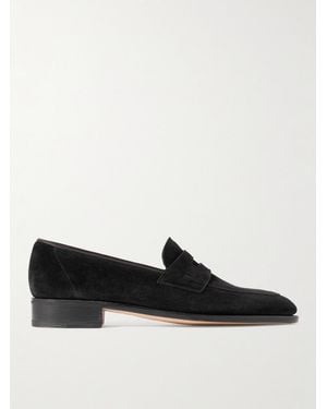 John Lobb James Suede Penny Loafers - Black