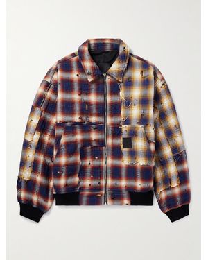 Givenchy Checked Distressed Cotton-Flannel Bomber Jacket - Red