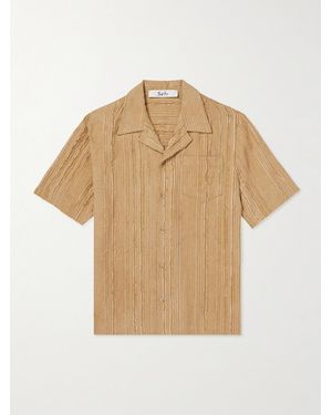 Séfr Dalian Camp-Collar Striped Woven Shirt - Brown