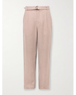 Oliver Spencer Southwell Tapered Belted Herringbone Linen Trousers - Natural