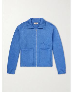 CHERRY LA Logo-Embroidered Cotton Zip-Up Cardigan - Blue