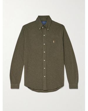 Polo Ralph Lauren Button-Down Collar Logo-Embroidered Featherweight Mesh Shirt - Green
