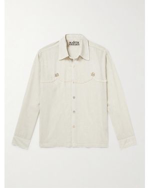 Kartik Research Embellished Striped Cotton Shirt - White