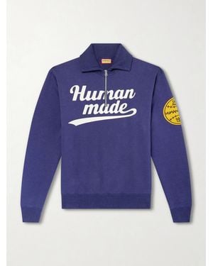 Human Made Logo-Print Cotton-Jersey Zip-Up Sweatshirt - Blue