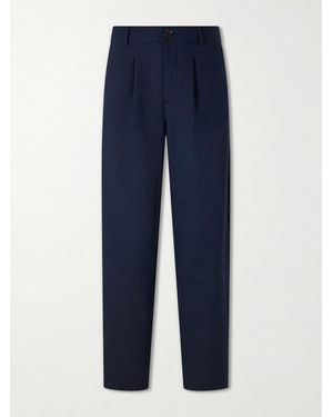 Oliver Spencer Oxford Straight-Leg Striped Linen Drawstring Trousers - Blue