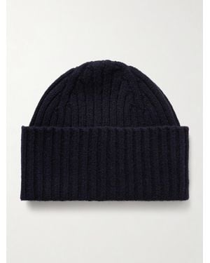Drake's Ribbed Wool Beanie - Blue