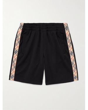 Burberry Straight-Leg Checked Jacquard-Knit Trimmed Tech-Jersey Shorts - Black