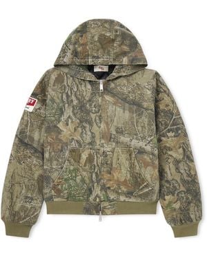 CHERRY LA Padded Printed Cotton-Twill Hooded Bomber Jacket - Green