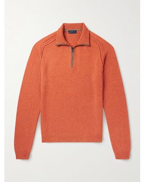 Sease Leather-Trimmed Cashmere Half-Zip Ski Jumper - Orange