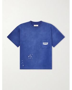 CHERRY LA Paint-Splattered Cotton-Jersey T-Shirt - Blue