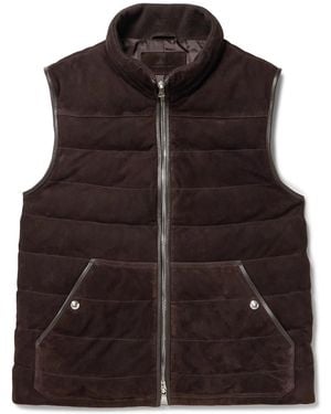 MR P. Leather-Trimmed Padded Quilted Suede Gilet - Brown
