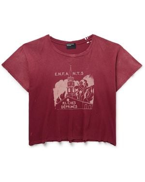 Enfants Riches Deprimes Church Cropped Distressed Printed Cotton-Jersey T-Shirt - Red