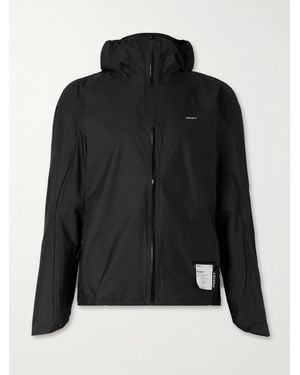 Satisfy Rain Fly Hooded Logo-Printed Pertex Shield Air Jacket - Black
