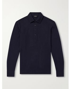 ZEGNA Cotton and Silk-Blend Piqué Polo Shirt - Blau