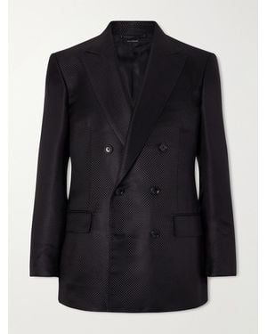 Tom Ford Double-Breasted Silk-Hopsack Blazer - Black