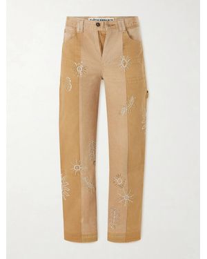 Kartik Research Zardozi Straight-leg Embellished Panelled Cotton-canvas Trousers - Natural
