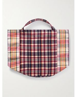 Drake's Madras Checked Cotton Tote Bag - Red