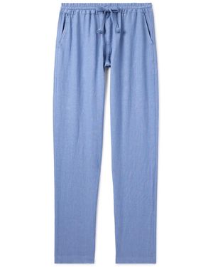 Fedeli Straight-Leg Linen Drawstring Pants - Blue