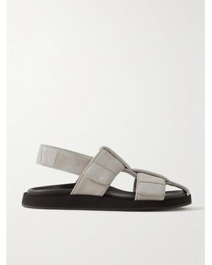 John Lobb Milford Leather-Trimmed Suede Sandals - Grey