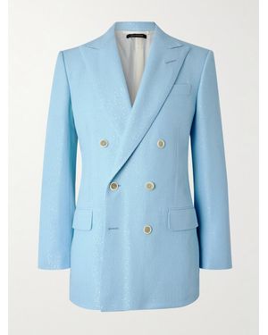 Tom Ford Double-breasted Sequinned Wool-blend Suit Jacket - Blue