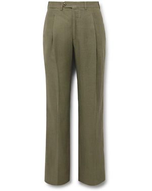 Saman Amel Straight-Leg Pleated Linen Suit Pants - Green