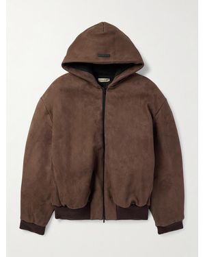 Fear Of God Logo-Appliquéd Nubuck Hooded Bomber Jacket - Brown