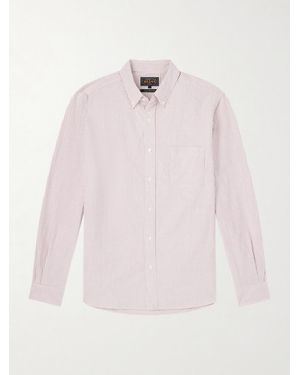 Beams Plus Button-Down Collar Striped Cotton Shirt - Pink