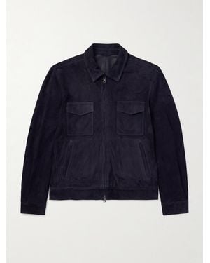 Thom Sweeney Suede Bomber Jacket - Blue