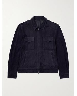 Thom Sweeney Suede Bomber Jacket - Blue