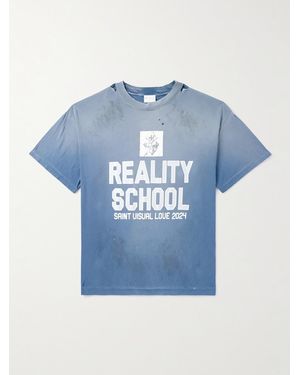SAINT Mxxxxxx Reality School T-Shirt aus Baumwoll-Jersey mit Print in Distressed-Optik - Blau