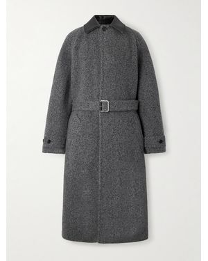 Loewe Leather-Trimmed Wool-Blend Overcoat - Grey
