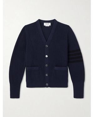 Thom Browne Striped Garment-dyed Cotton Cardigan - Blue