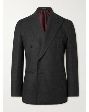 Rubinacci Slim-Fit Double-Breasted Wool-Flannel Suit Jacket - Black