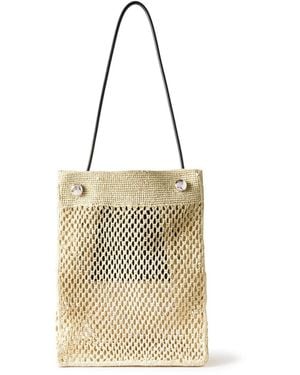Loewe Paula's Ibiza Leather-Trimmed Raffia Tote Bag - Metallic