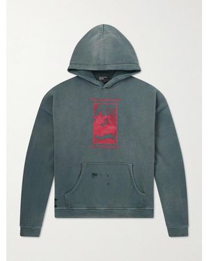 Enfants Riches Deprimes Psychothérapie De L'Adolescent Printed Distressed Cotton-Jersey Hoodie - Blue