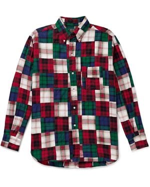 Beams Plus Button-Down Collar Patchworked Checked Wool-Madras Shirt - Red