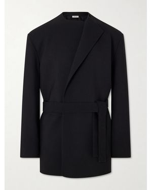 Fear Of God Crewneck Belted Virgin Wool-blend Woven Jacket - Black