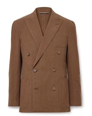 dunhill Cavendish Double-Breasted Linen Suit Jacket - Brown
