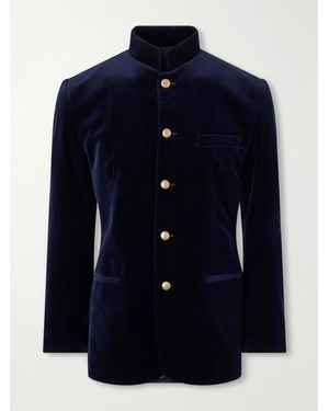 Favourbrook Nehru Cotton-Velvet Blazer - Blue