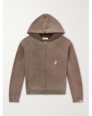 CHERRY LA Logo-Embroidered Paint-Splattered Cotton-Jersey Hoodie - Brown