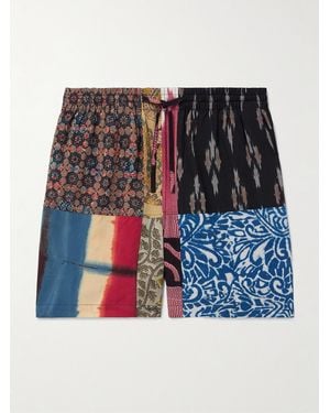 Kardo Olbia Patchwork Printed Cotton Drawstring Shorts - Blue