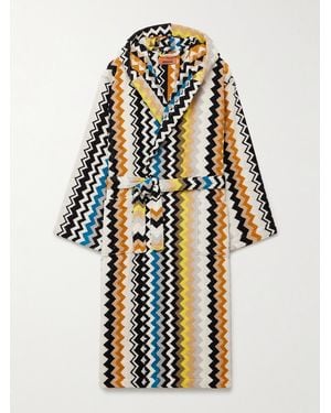 Missoni Curt Striped Cotton-Terry Jacquard Hooded Robe - Blue