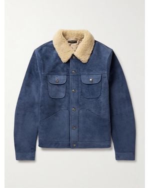 Tom Ford Shearling-trimmed Suede Jacket - Blue