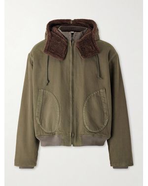 A.PRESSE Hooded Plush-Trimmed Cotton-Canvas Bomber Jacket - Green