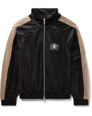Rhude Logo-Embroidered Striped Velour Track Jacket - Black
