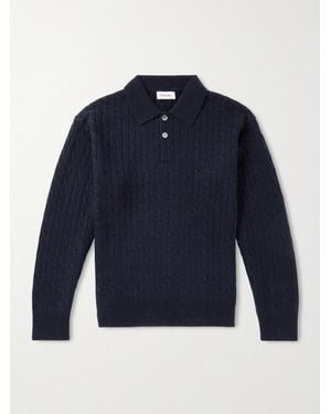 FRAME Cable-Knit Wool And Cashmere-Blend Polo Jumper - Blue