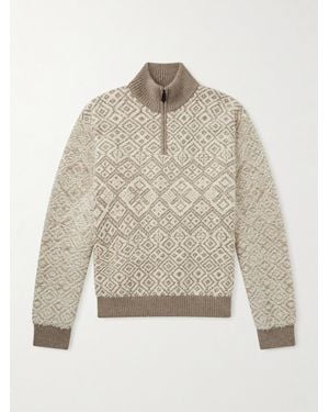 Loro Piana Paroo Jacquard-knit Brushed Cashmere Half-zip Rollneck Jumper - White