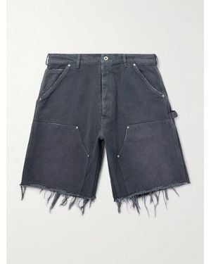 Maison Margiela Straight-Leg Panelled Frayed Cotton-Canvas Shorts - Blue