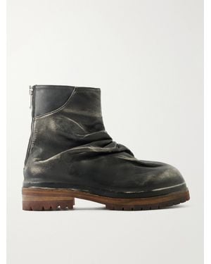 424 Marathon Distressed Leather Biker Boots - Black